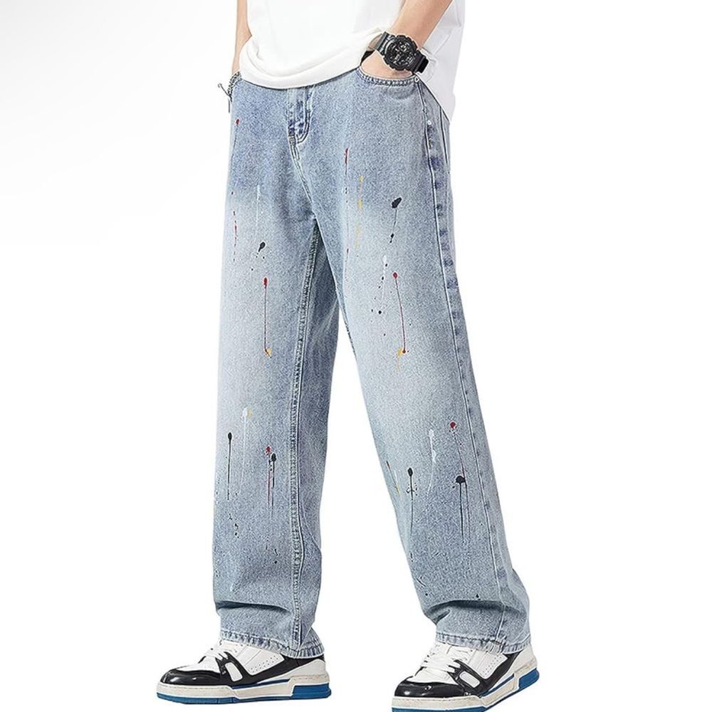 Parvenza Lightwash Paint Splatter Straight Leg Jeans Size 3XL